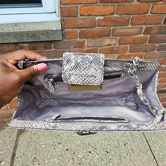 New Judith Ripka Patent Leather Snakeskin Print Clutch